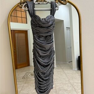 House of CB Shimmering Black Ruched Mini Dress